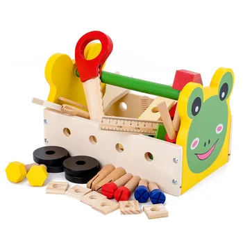 

1 Set Childrens Wooden Toy Portable Cartoon Tool Box Multi-function Tool Box Educational Toys for Boys Girls