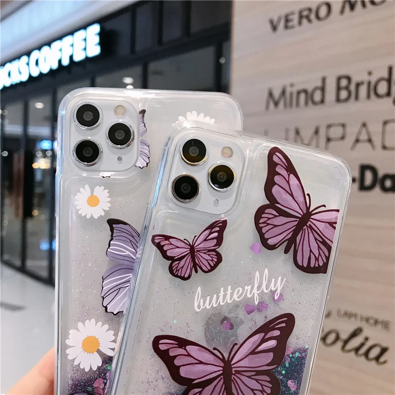 Butterfly Quicksand Liquid Soft Phone Cases for iPhone