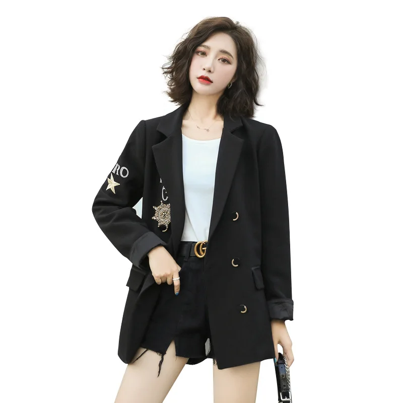 

2019 Autumn New Style England Fashion Embroidered Mid-length Suit Jacket Able Elegant Casual WOMEN'S Dress Versatile