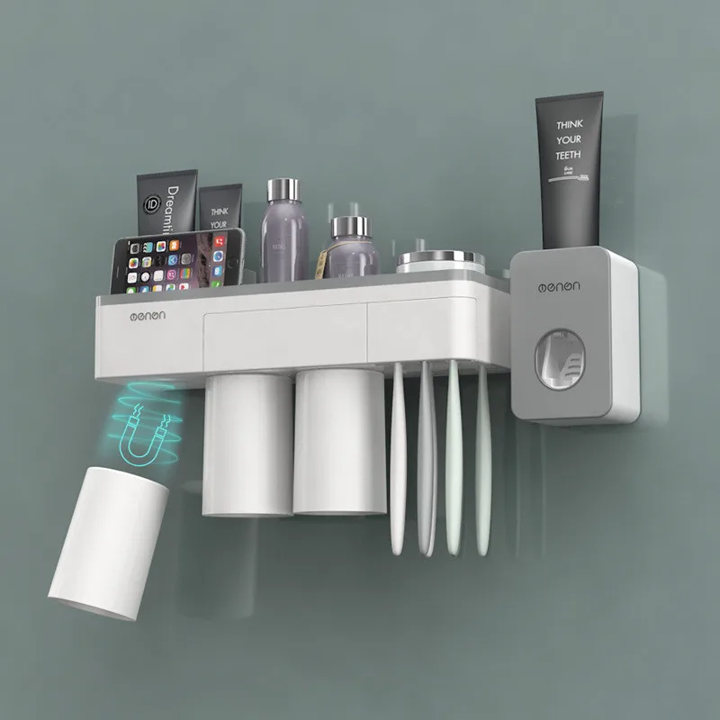 

Wall Mount Mouth Cup Set Magnetic Toothbrush Toothpaste Holder Dust-proof Toothbrush Storage Rack with Draw Bathroom Accessories