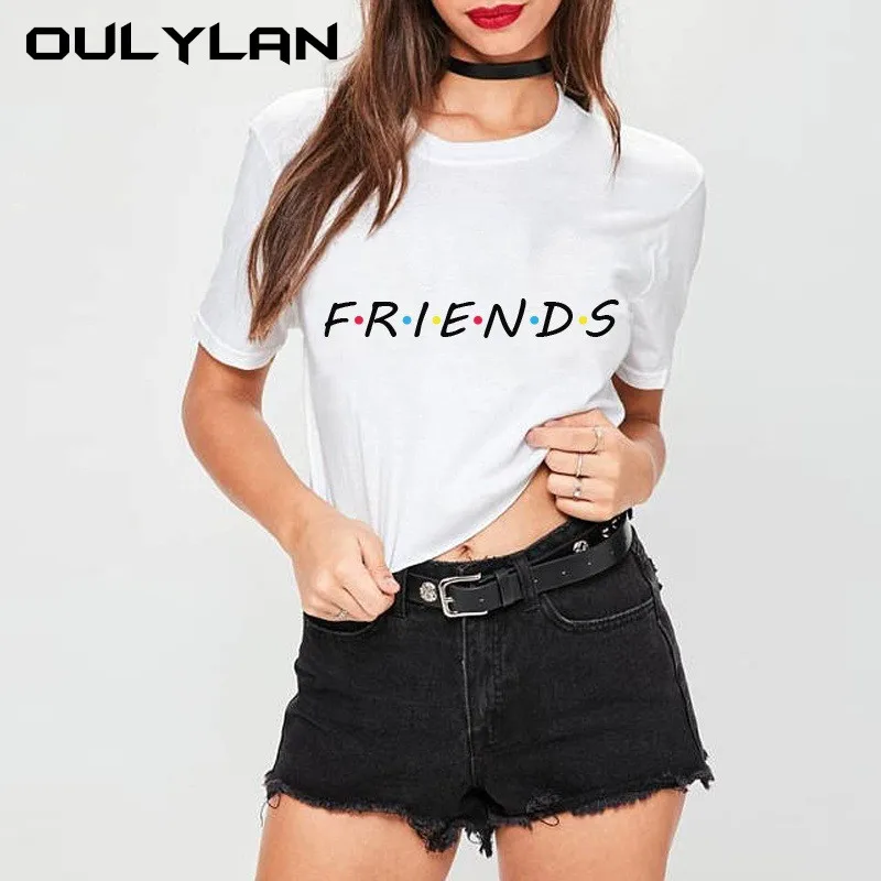 Oulylan Friends футболка с принтом женская летняя с коротким рукавом с принтом сердца Топы повседневные женские футболки размера плюс женская одежда