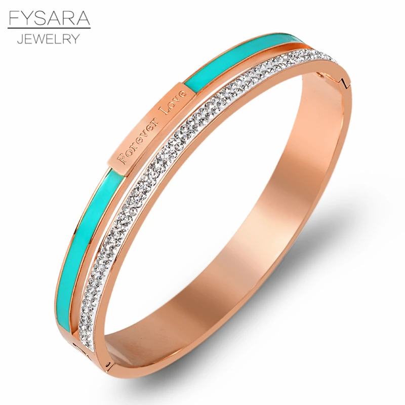 FYSARA роскошный Forever Love Голубая Эмаль Кристаллы Браслеты Нержавеющая сталь ювелирное изделие, розовое золото, Цвет браслеты для Для женщин