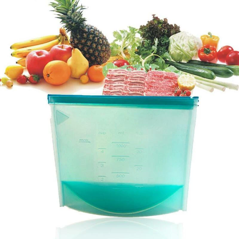 2pcs Reusable Food Storage Silicone Bag Seal Fresh Bag For Fruit Meat Containers