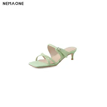 

Women 2020 New Fashion Sexy Leopard Slippers Genuine Leather New Concise Party Shoes Woman Elegant Thin Heels Slippers