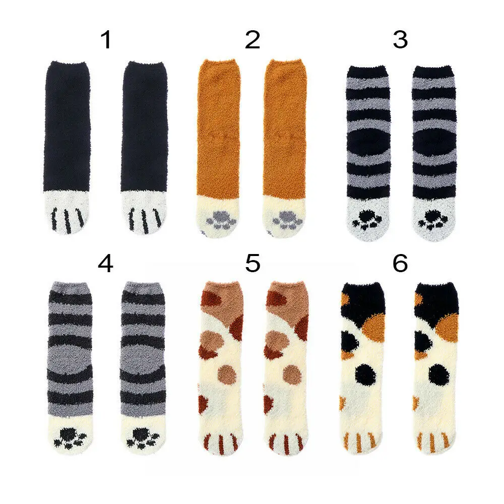 

Plush Coral Fleece Socks Female Tube Socks Autumn And Winter Cat Claws Cute Thick Warm Sleep Floor Socks Tide Socks