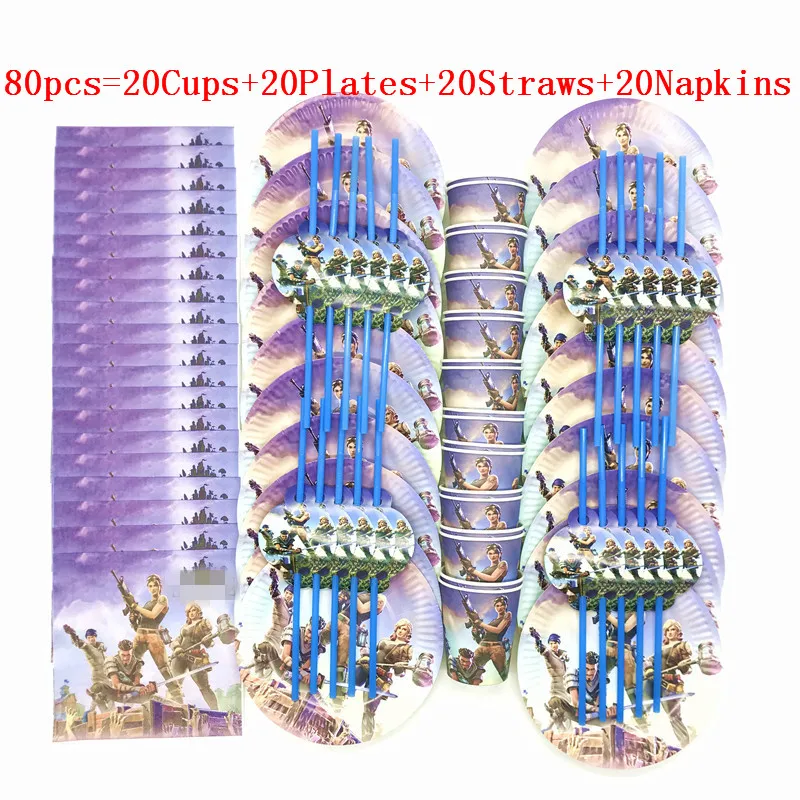 BeiPanXiZhi 80pcs 50Pcs/80pcs Disposable Plate Straws Print Multi-style Castle Game Eat Chicken Baby Shower Kid Birthday Napkin Decoration Supply - Цвет: BeiPanXiZhi 80pcs