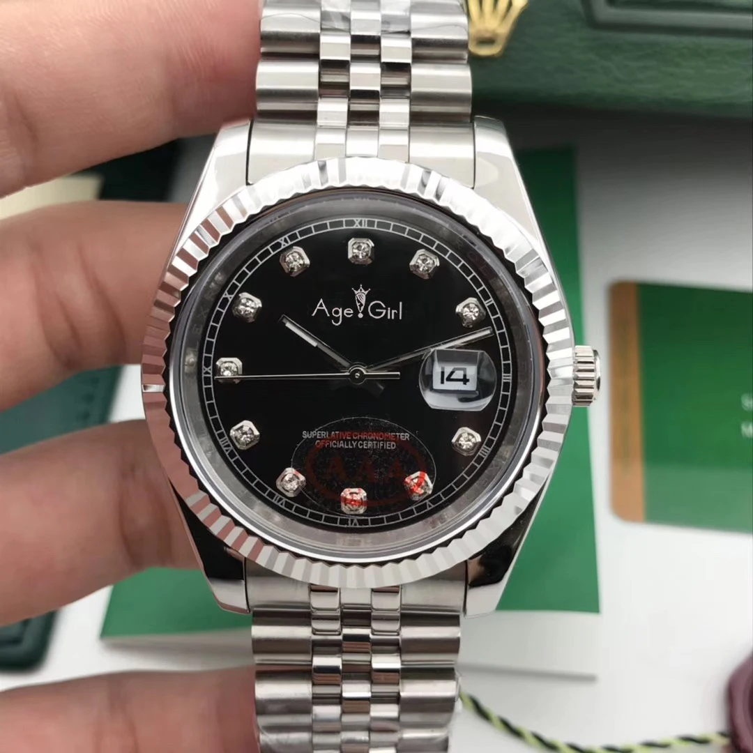 Роскошные брендовые новые мужские часы Datejust из нержавеющей стали автоматические механические сапфировое стекло черный синий серый бриллианты 41 мм AAA - Цвет: Black Diamond