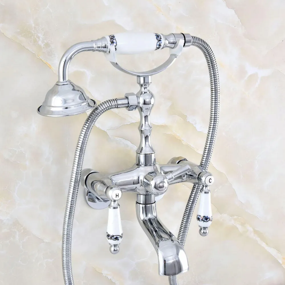

3-3/8" Polished Chrome Wall Mount Bathroom Tub Faucet Hand Shower Sprayer Clawfoot Mixer Tap zqg422