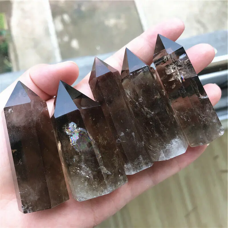 

1pc Natural Smoky Quartz Crystal Wand Point Smoky Yellow Quartz Crystals Point Reiki Healing As Gift 50-70mm