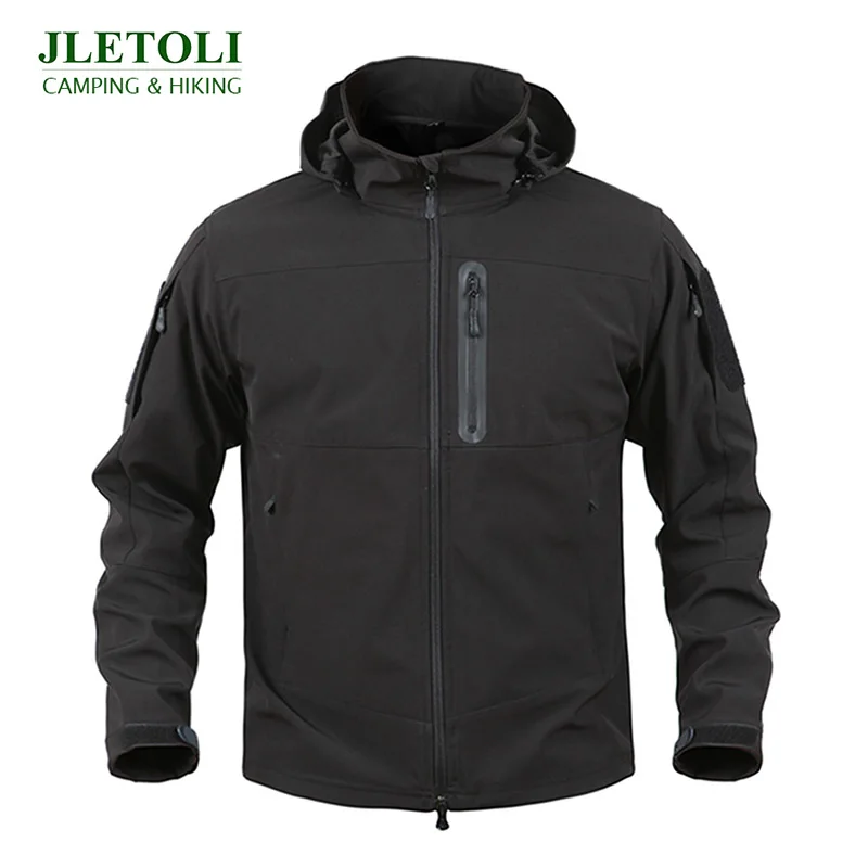 JLETOLI камуфляжная флисовая куртка водонепроницаемая военная тактическая походная куртка уличные ветровки теплое зимнее пальто для мужчин - Цвет: Black