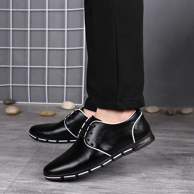 Мужская кожаная обувь модная мужская повседневная обувь для вождения Мужская обувь для отдыха на плоской подошве со шнуровкой, черные, коричневые мокасины, большой размер 48, Прямая поставка - Цвет: Черный