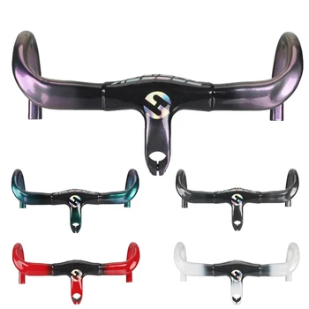 

Carbon Bicycle Road Handlebar Integrated Bike Handlebar Stem Chameleon Pearlescent Pigments 7 Colors Changing Pigments
