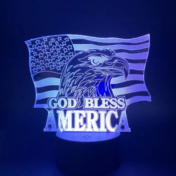 

3d Lamp God Bless America Logo Flag Unique Gifts for Patriot Decorative Office Nightlight LED Visual Halloween Night Light Lamp