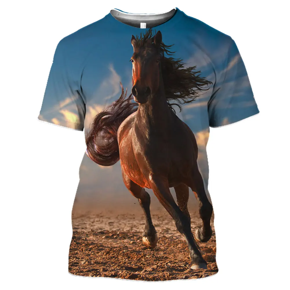 LIASOSO 2021 3D Print Robust Horses Snow Anime Horse Animals Tshirt Women Men Casual T-shirt Pullover Short Sleeve Large Clothes