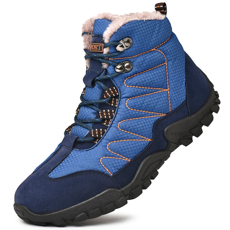 Мужские зимние ботинки с бархатом; теплая Уличная обувь для мужчин; большие размеры; хлопковая обувь; Водонепроницаемая нескользящая обувь - Цвет: Blue cotton shoes