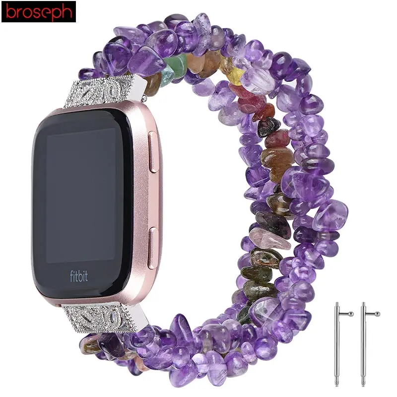 Purple Ремешок для Fitbit часы Versa натуральный браслет с камнями ремень браслет для женщин Алмазный ремешок для Fitbit Versa - Цвет ремешка: Purple