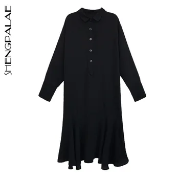 

SHENGPALAE 2020 New Fashion Summer Women Vintage Loose High Waist Slim Was Thin Elegant Black Large Size Maxi Dress ZA3917