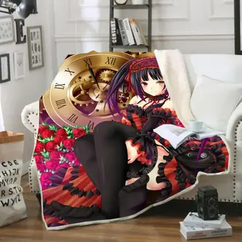 

Tokisaki Kurumi Funny Character Blanket 3D Print Sherpa Blanket on Bed Home Textiles Dreamlike Style 02
