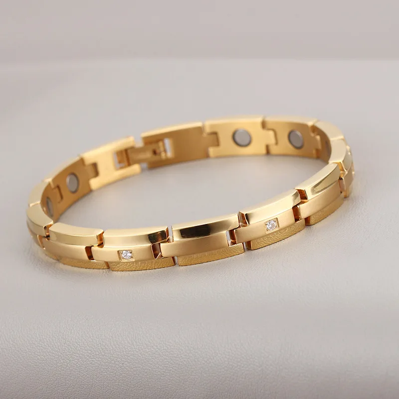 OKtrendy Women Crystal Charm Bracelet Gold Color Power Magnetic Bracelets Benefits Healthy Bio Energy 3000 Gauss Pure Titanium