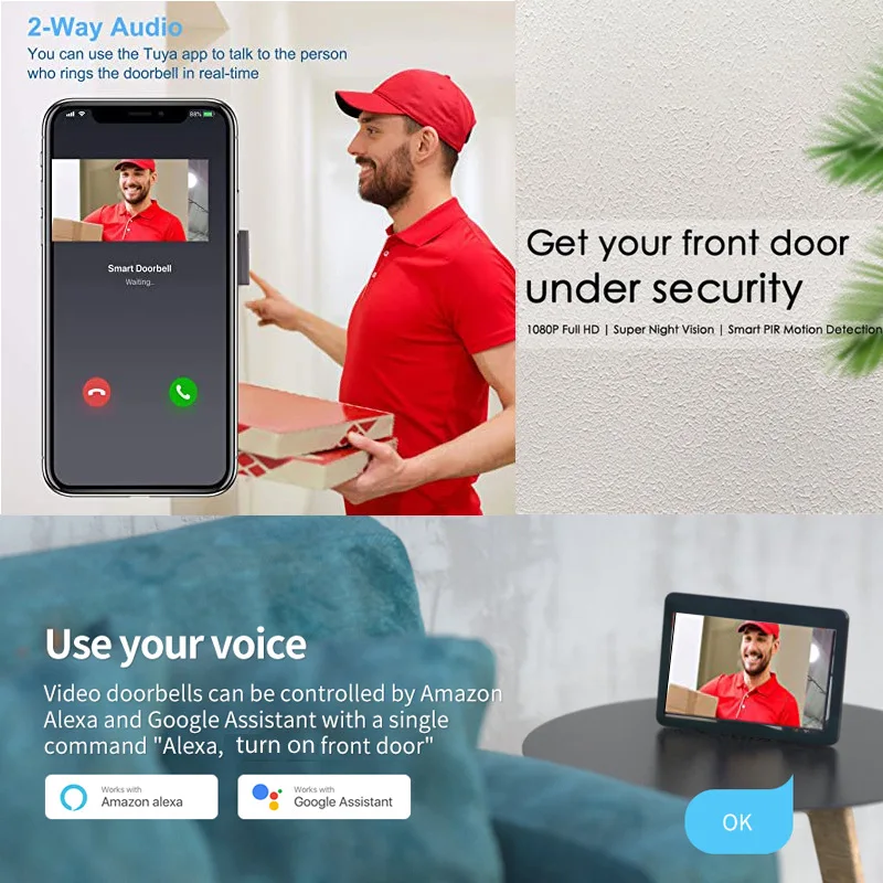 intercom doorbell 1080P Tuya App IP Video Doorbell Smart Home Security  System Wireless Remote Phone Intercom Viewer Night Vision Camera Door Bell intercom screen