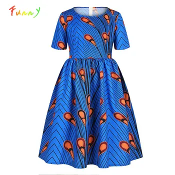 

Floral National Print African Dresses for Kids Costume High Waist Pleated Girls Summer Dress Party African Clothes 8 10 12 Years