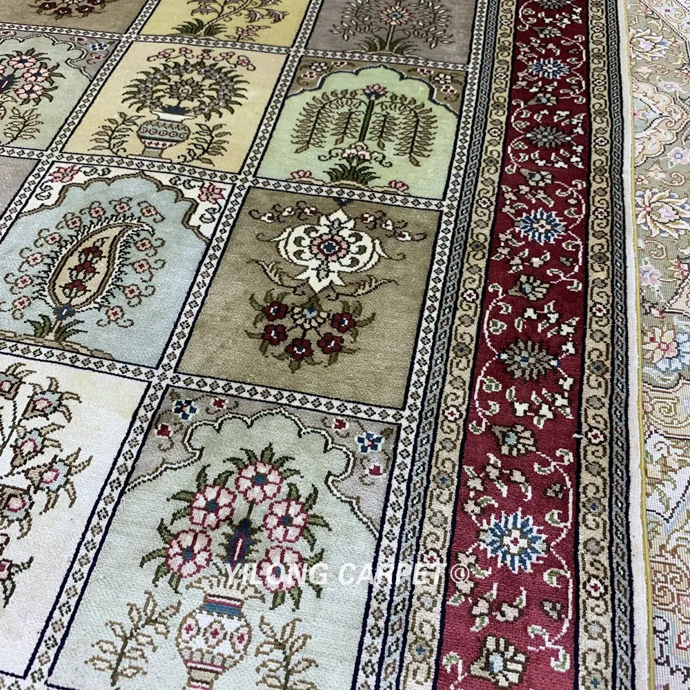 Yilong 2,5 'x4' персидский шелковый ковер четыре сезона Традиционный Сад Тебризский шелковый ковер(HF150B
