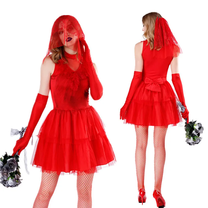 

2019 New Style Halloween COS Costume Dress Adult Red Underworld Ghost Bride Ghost Character Play Costume
