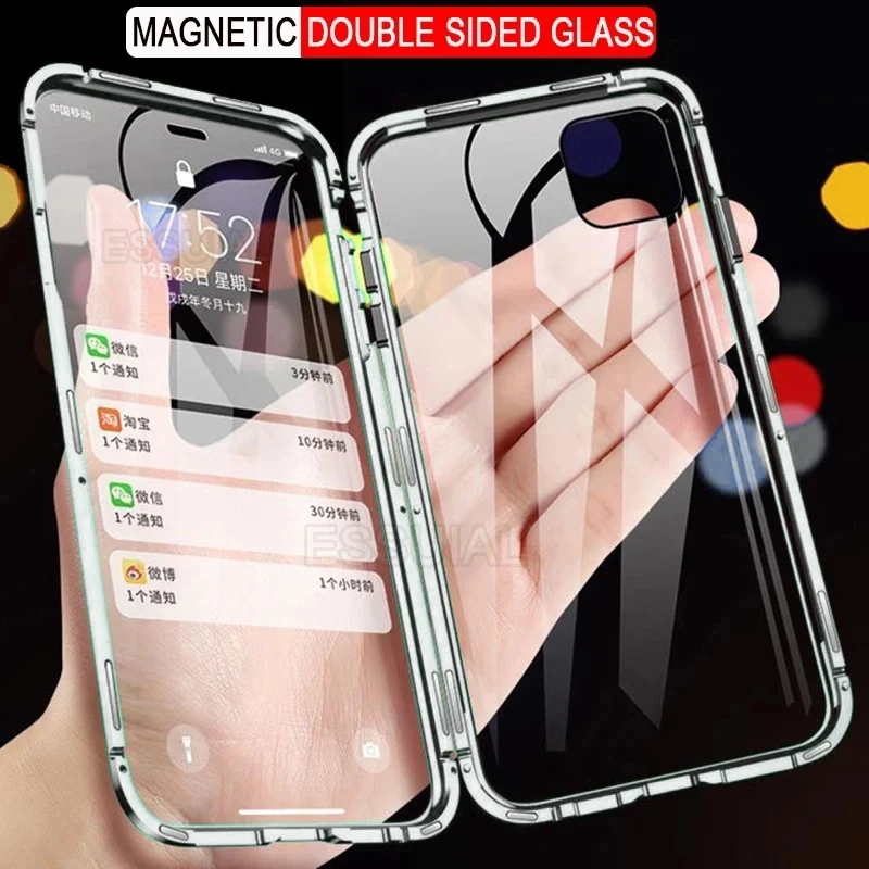 360 Magnetic Adsorption Metal Case For iPhone 12 11 Pro XS Max X XR 12 Mini 7 8 6s Plus SE 2020 Double Sided Glass Magnet Cover