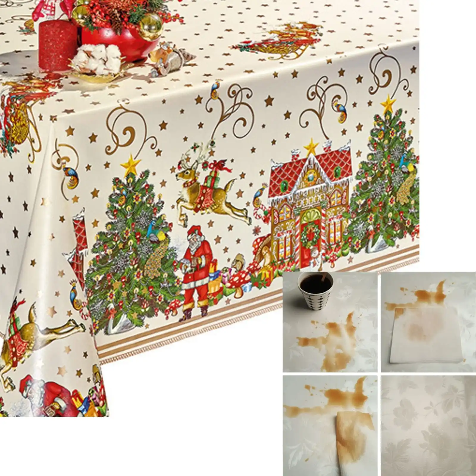 Decoser Heavy Duty Flannel Backed Vinyl Tablecloth with Backing Waterproof PVC 55x55 inch Square Christmas Table Cover | Дом и сад