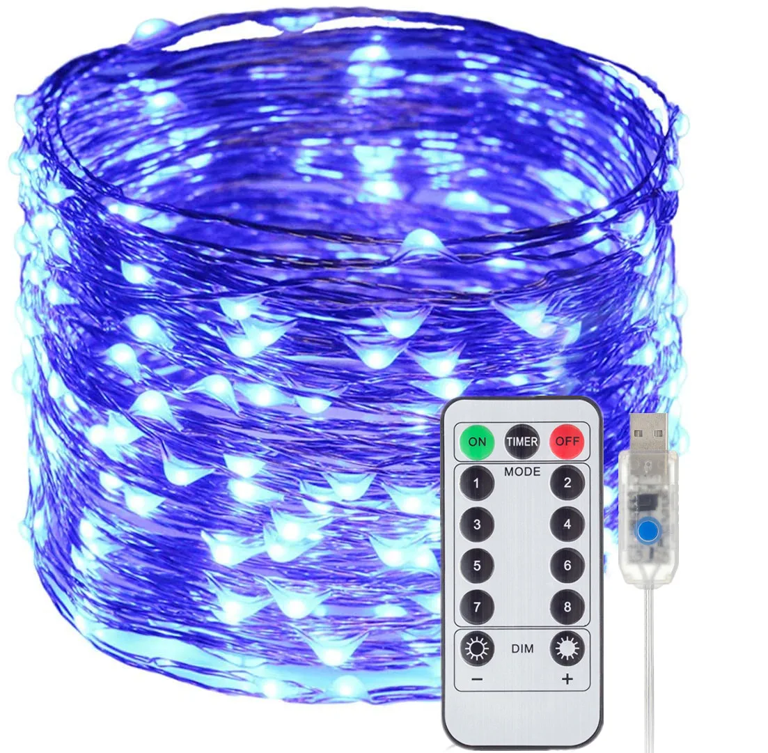 thumbnail image 1 of Cadena de luces LED USB con 8 modos, 5/10 m/20 m, 50/100/200 LED, con control remoto, para decoración del hogar, bodas, Navidad y fiestas, 1 of 5