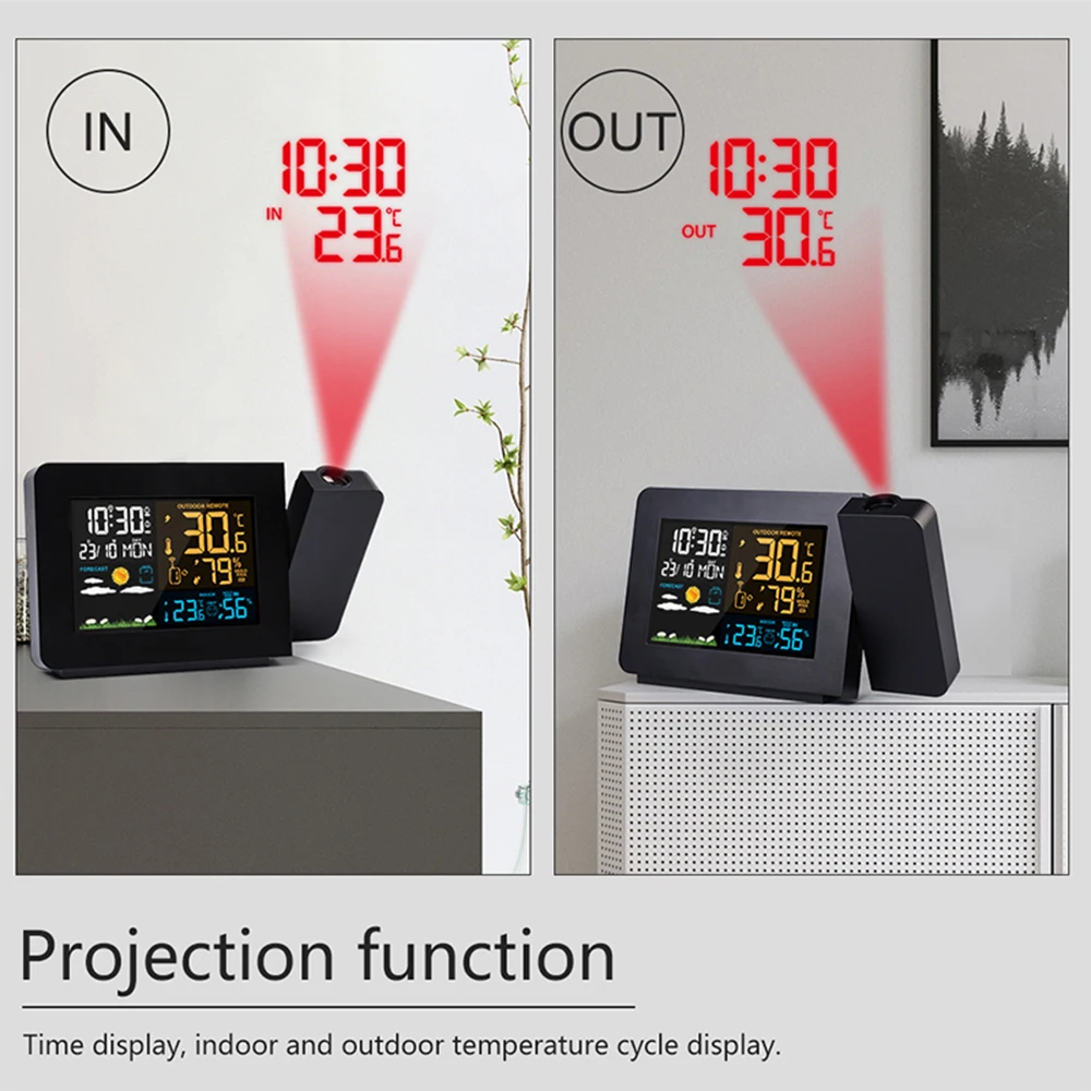 Проекционный Будильник Метеостанция красочная подсветка с наружными датчиками влажность в/на открытом воздухе температура время проектора