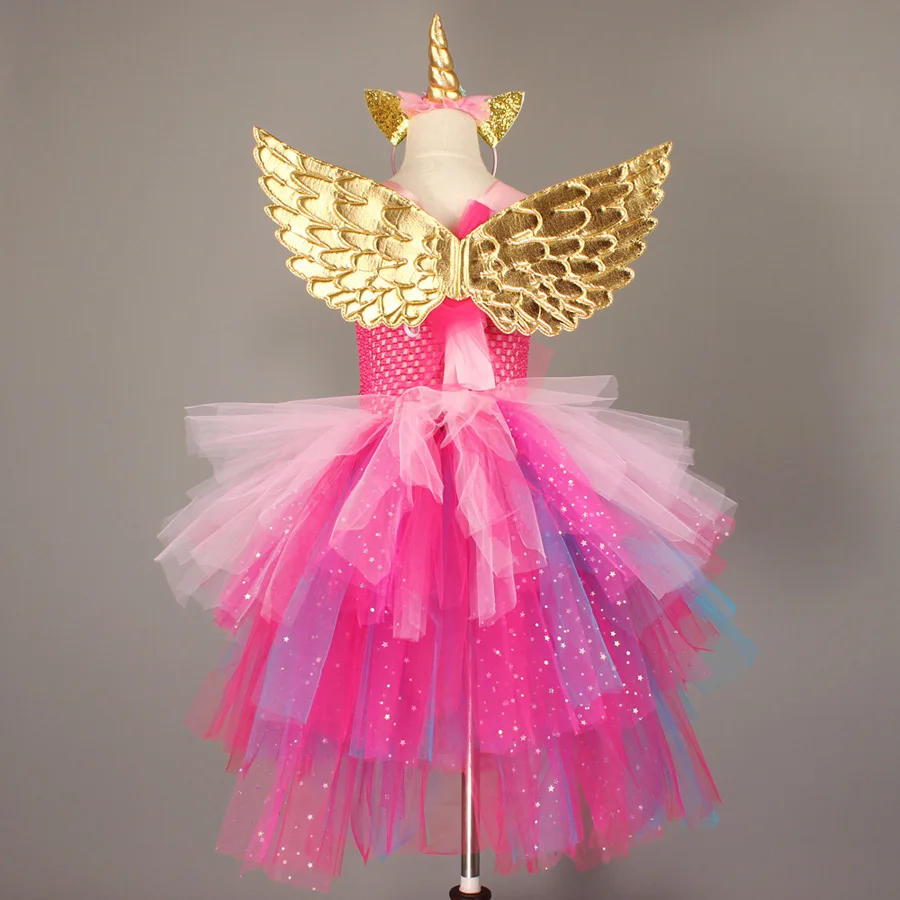 Layered Flower Girl Unicorn Tutu Dress with Headband Wings Sequins Birthday Party Halloween Cosplay Tutu Dress up Unicorn Costume (16)