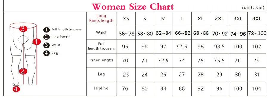 女长裤尺码表