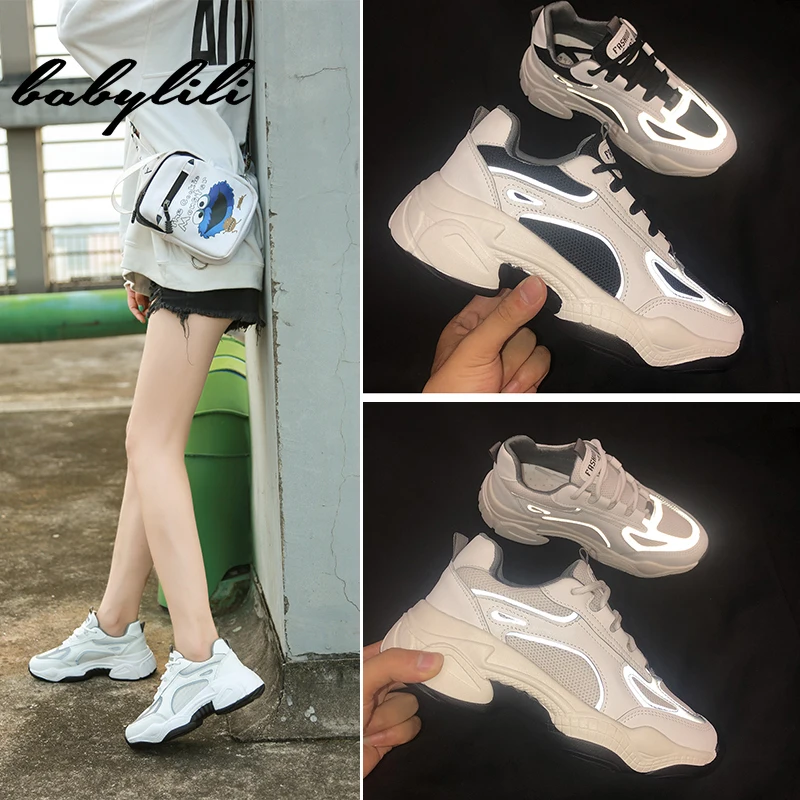 

Reflective 2019 White Platform Female Sneaker Woman Sneaker Zapatillas Mujer Sneakers for Women Casual Women Plat Vulcanize Shoe