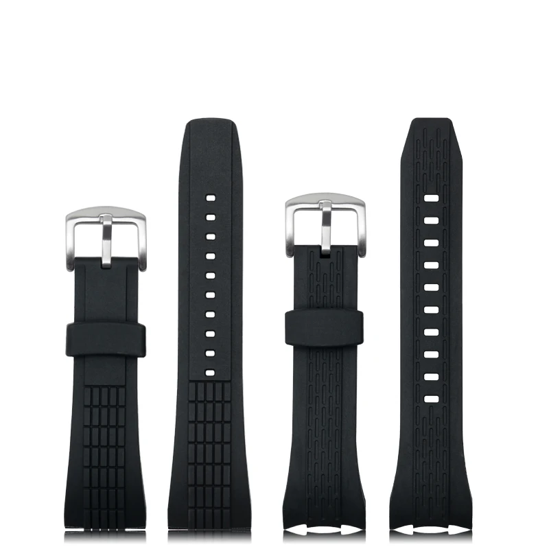Enhanced Black Silicone Waterproof Sports Watch Band with Stainless Steel Buckle - 26mm Width