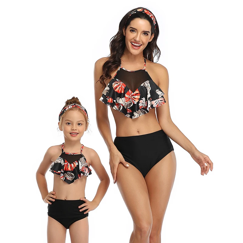 Family Split Type Swimwear Clothing Bikini Swimsuit Matching Outfits Mother Kids Mommy and Daughter Clothes | Мать и ребенок