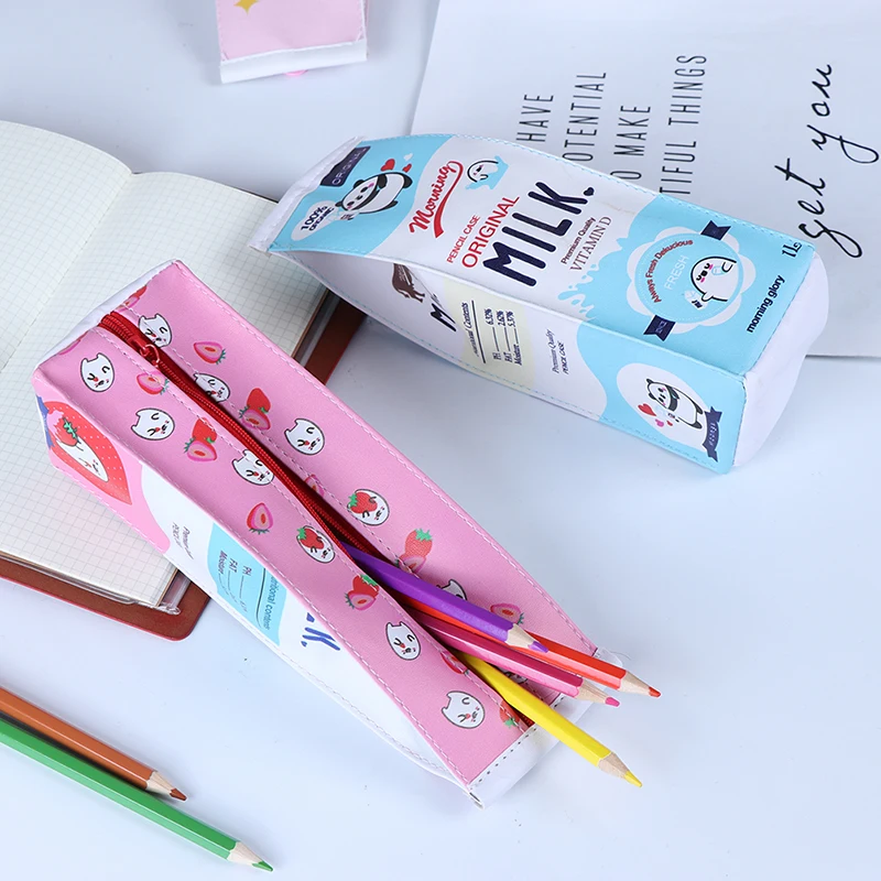 1pcs Cartoon Milk Bottle School Pencil Case Cute Pu Pen Bag Storage Pouch Stationery