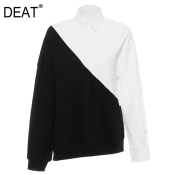 

DEAT 2020 new spring and summer fashion women clothing turn-down collar full sleeves contrast collars sweatshirt WK47801L