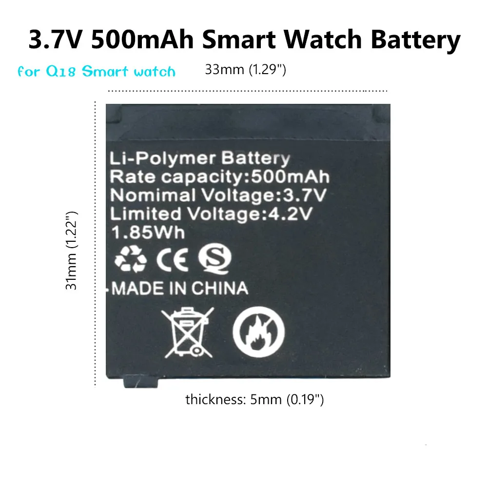 

3.7V 500mAh Rechargeable Lithium Battery Li-ion Polymer For Q18 Smart Watch Li-po Battery High Quality