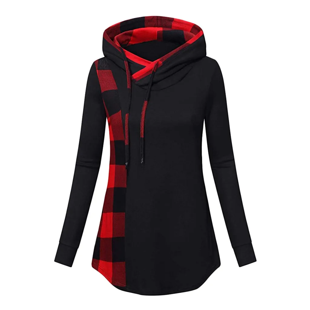 Black Bluza damsk/Рождественская одежда; толстовки; Женская мода; сезон осень-зима; толстовка в клетку с капюшоном и длинными рукавами; moletom feminino - Цвет: Black