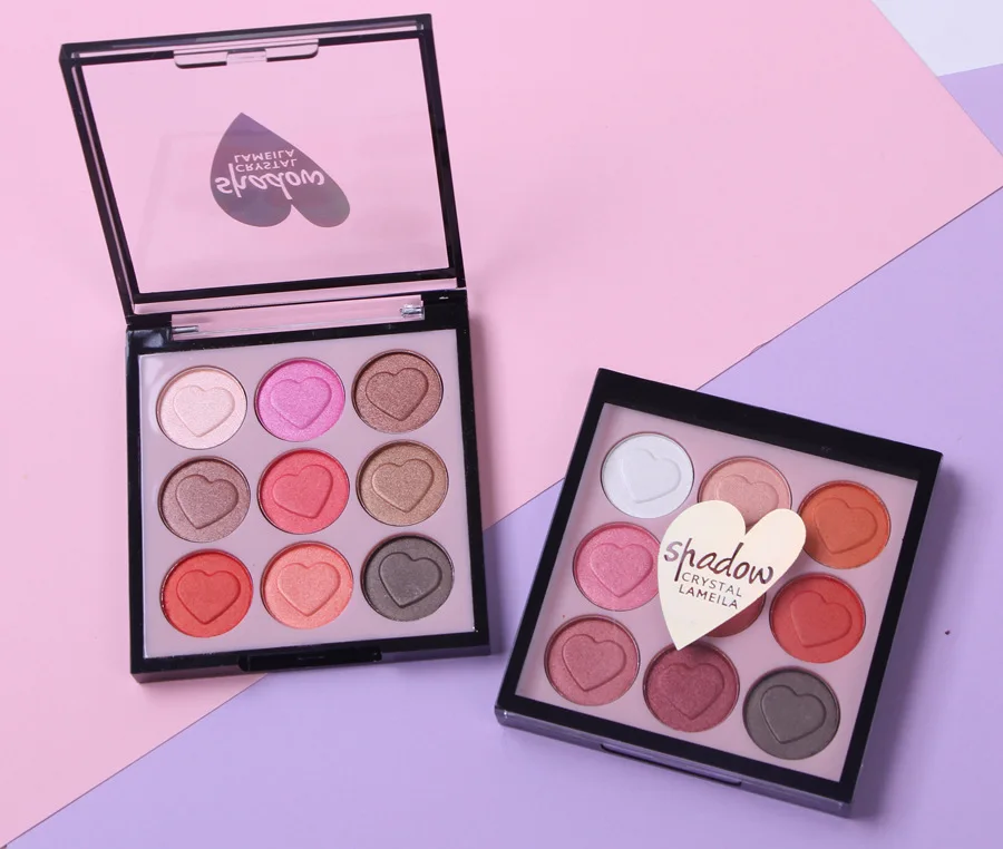 

9-color love heart pearlescent eyeshadow palette peach makeup pumpkin wine red earth color eyes makeup