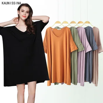 

Plus Size Women Nightgowns V-Neck Nighties Half Sleeve Loose Sleepwear Dress Homewear Modal Nightdress Sleepshirt Home Clothing