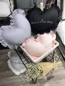 

Ins lotus leaf embroidered loving girl pillow with core soft and cute heart-shaped removable Bedside decoration cute pillow