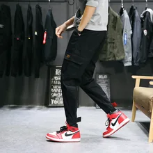 Мужские черные штаны для бега, лето, Мужские штаны с большими карманами, мужские весенние уличные комбинезоны, спортивные штаны