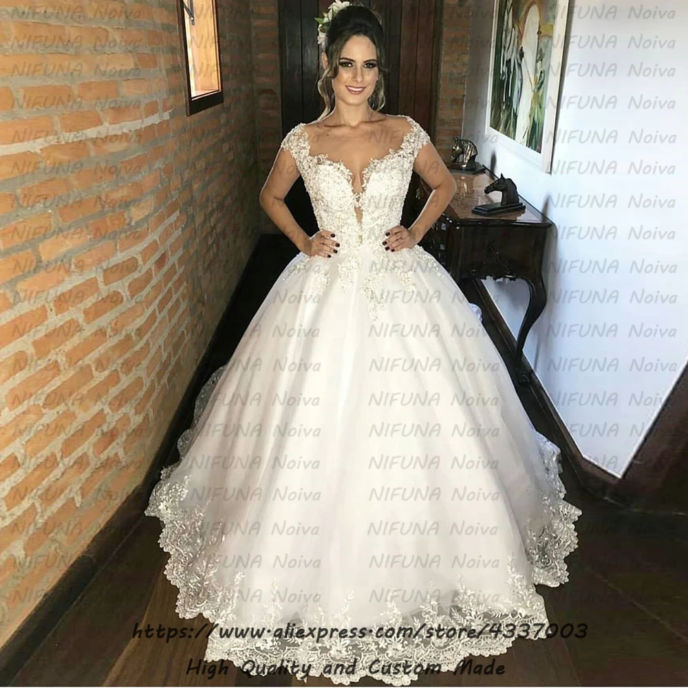 Robe de Mariee Тюлевое бальное платье, свадебные платья, рукав-крылышко, Кружевная аппликация, свадебное платье, Vestido De Noiva, платье невесты