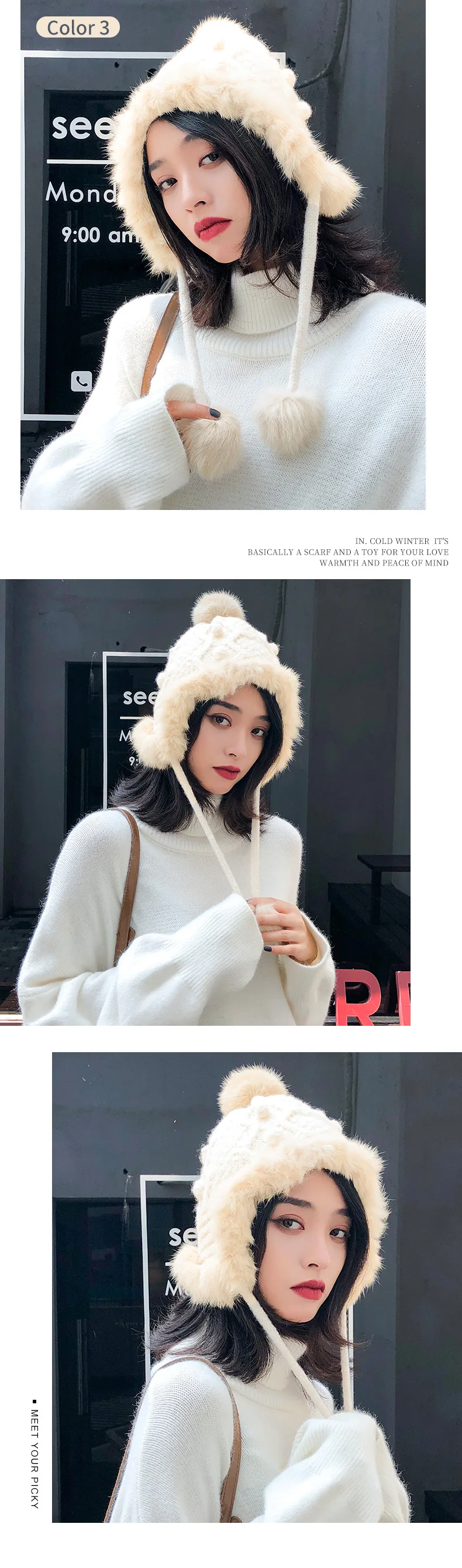 Зимние шапки для женщин толстые теплые вязаные Gorros с шариками женские шляпы из искусственного меха модные зимние женские серые шапки и бини