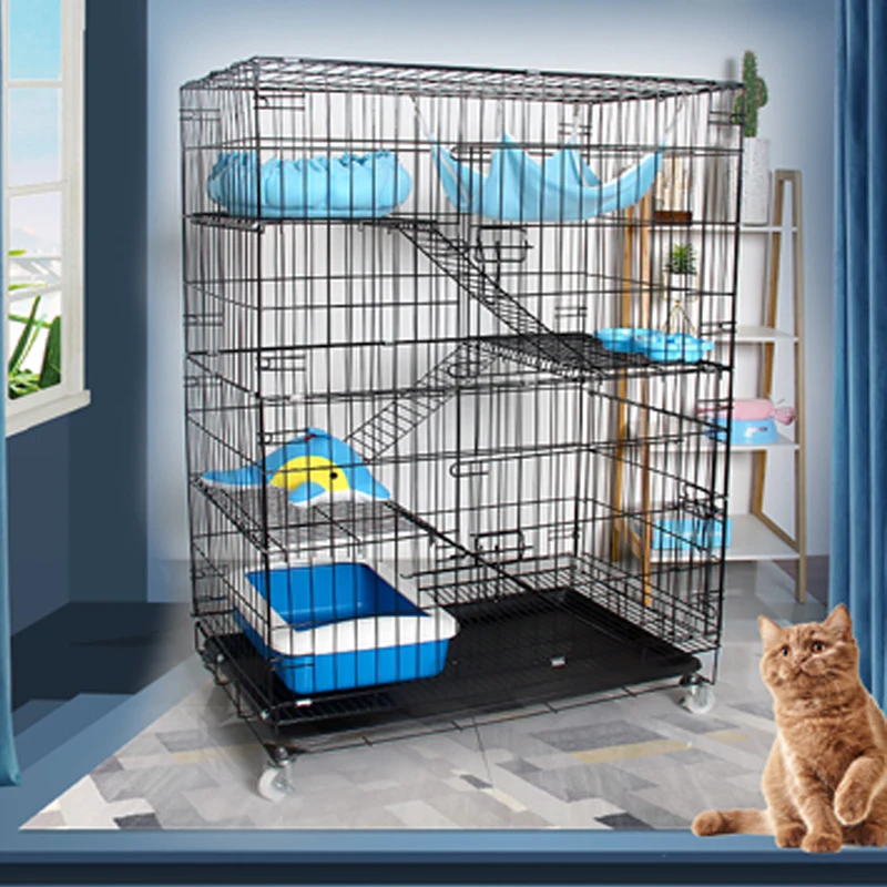 85x60x70cm THREE LAYERS LARGE price Pet cat cage villa indoor 3-tiers folded cattery articles cat house With roller