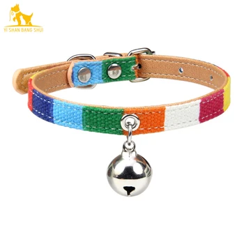 

XS/S/M Colorful Leather Cat Collar With Bell Padded Puppy Necklace Pet Collars for Cat Chihuahua Neck Strap Kitten Accessories
