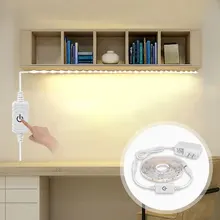 DC 12 В светодиодный светильник для шкафа, Светодиодная лента с регулируемой яркостью, сенсорный переключатель, 2А адаптер питания, кухонная лестница, шкаф, кровать, шкаф, светильник