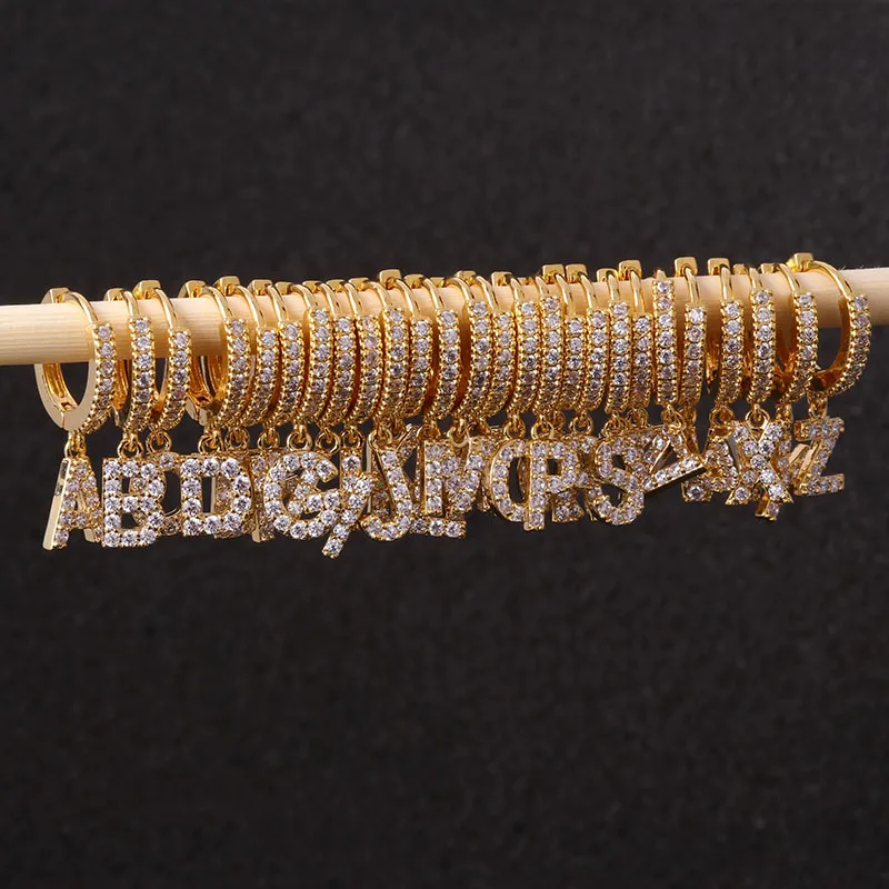 1 шт. классический золотой цвет микро Pave CZ A-Z алфавитные серьги простой маленький ABC кристалл кулон серьги медные Круги Серьги-обручи